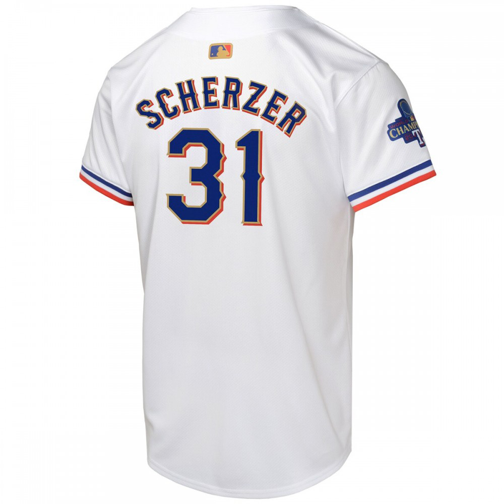 Max Scherzer Texas Rangers Youth 2024 Gold Collection Limited Player Jersey – White-Pro Kit Vault | Brand New 26/27 Sports Jerseys